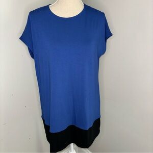 J Jill royal blue & black colorblock cap sleeve knit tunic top shirt size Small